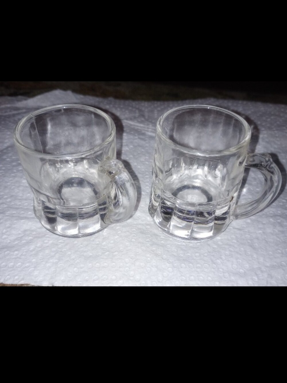 1950s Federal Glass 2 mini beer mug shot glasses. Depression glass,makers marked